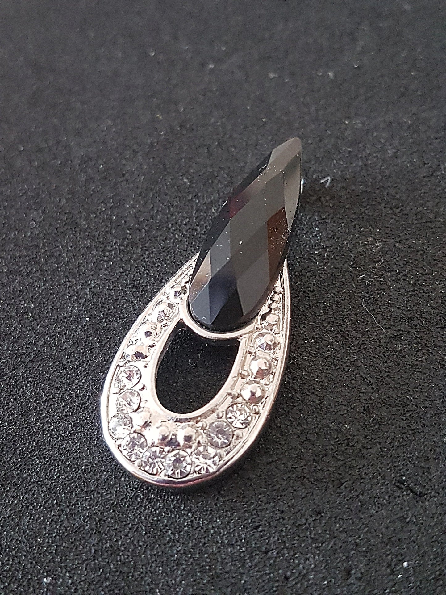 Art Nouveau Large Silver Black Diamante Preloved Upcycle Pendant for Jewellery Making 4.5cm