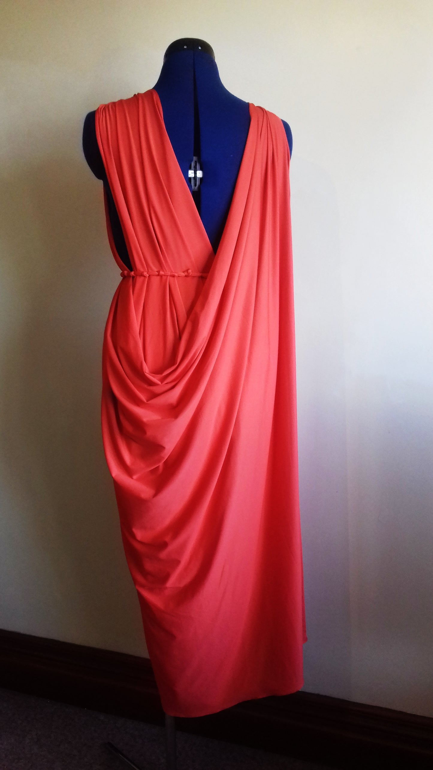 Orange Grecian Drape Dress