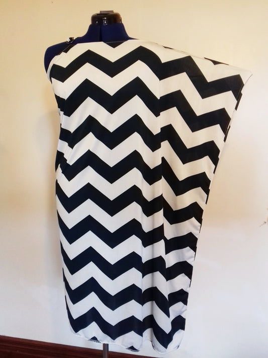 Green White Zig Zag Cold Shoulder Dress