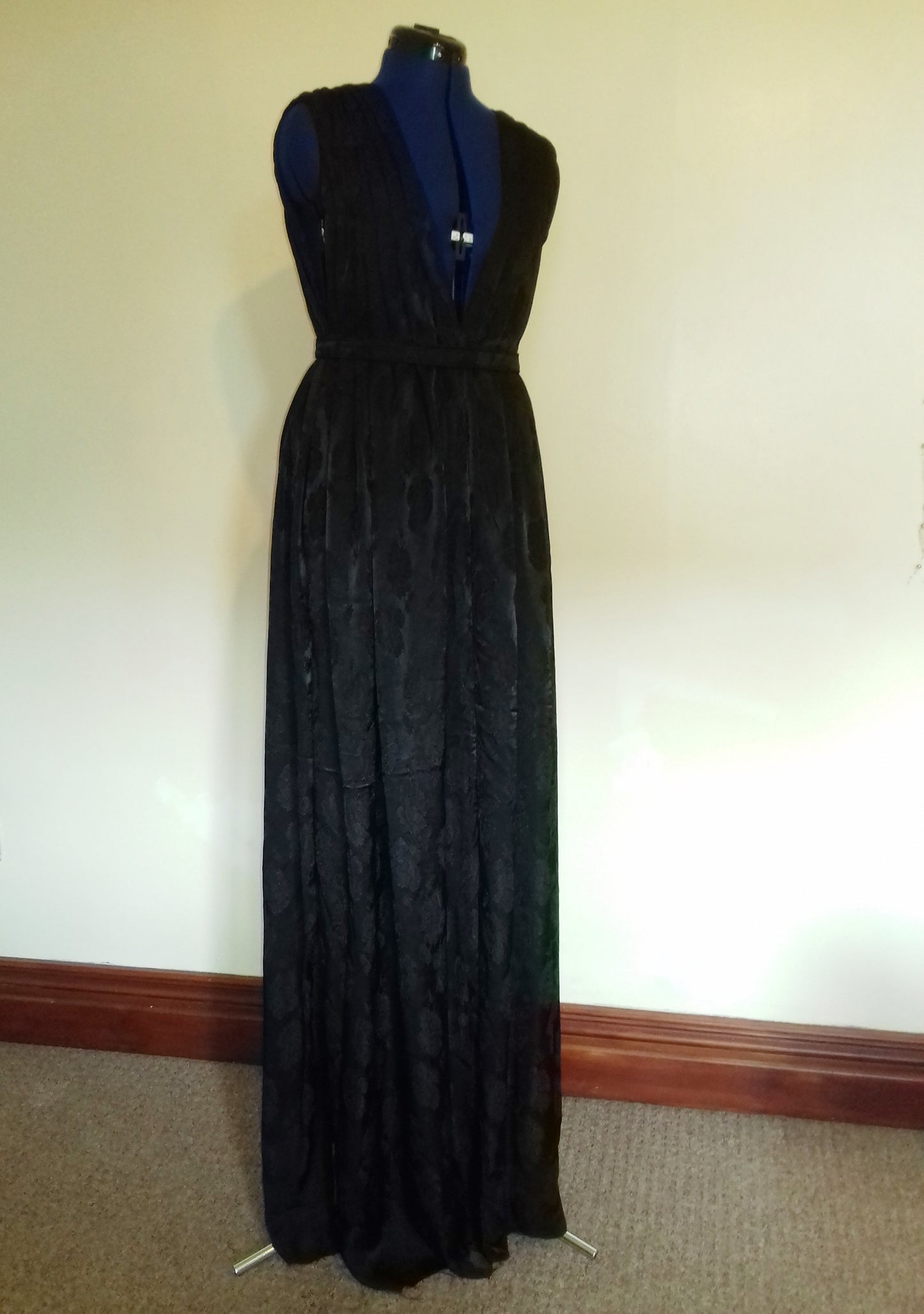 Black Floral Vintage Fabric Dress / Evening Gown