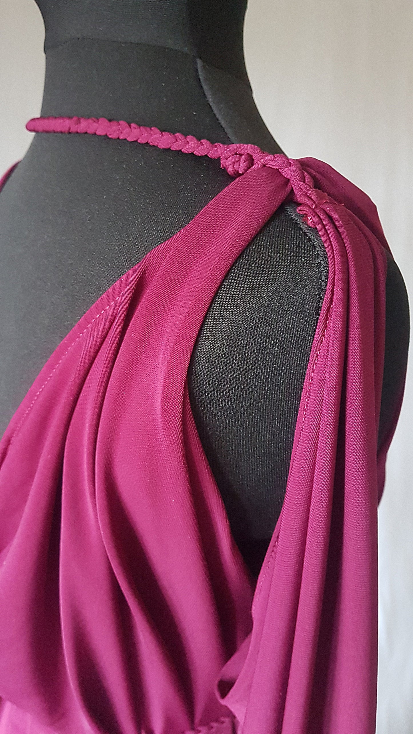 Dark Raspberry Pink Long Sleeve Grecian Drape Dress