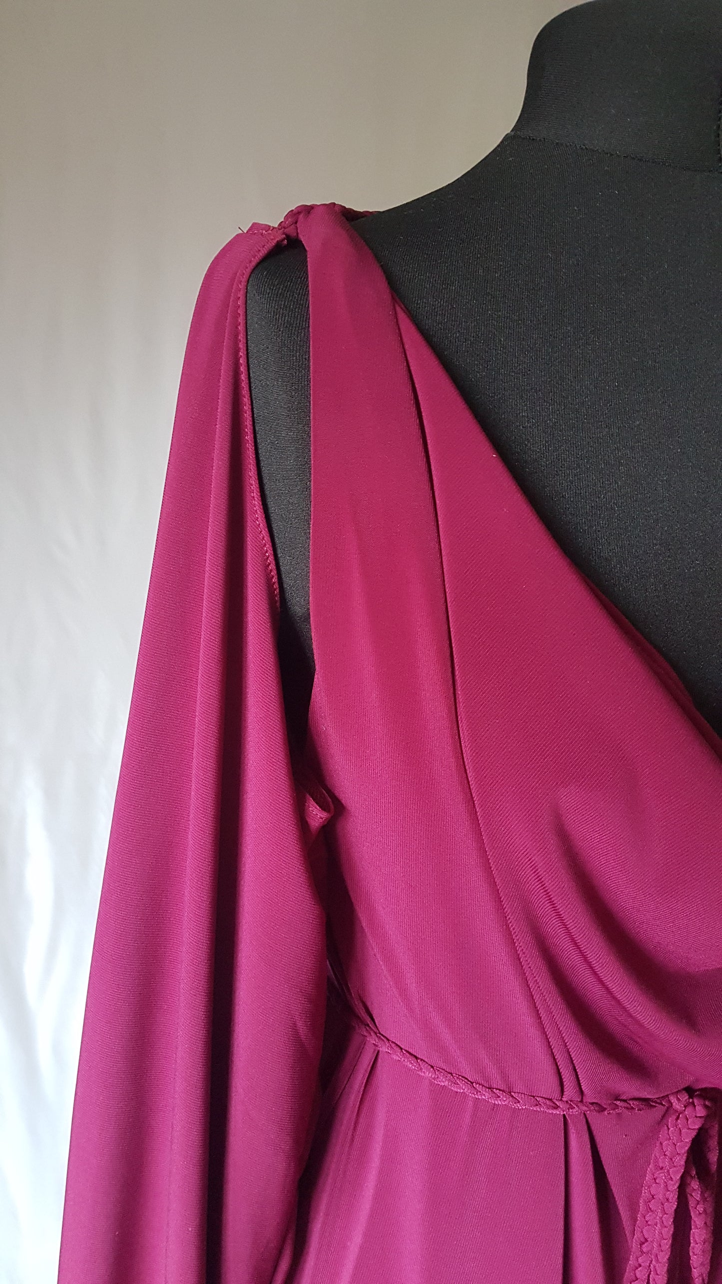 Dark Raspberry Pink Long Sleeve Grecian Drape Dress