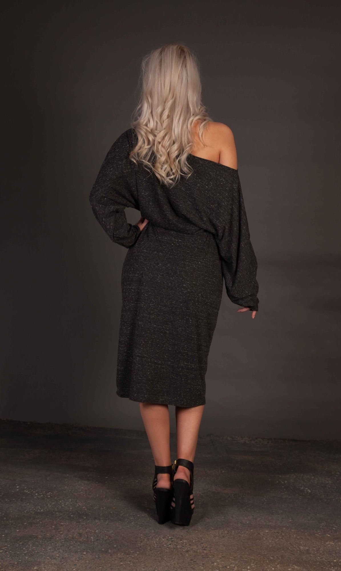 Dark Grey Long Sleeve Batwing Dress