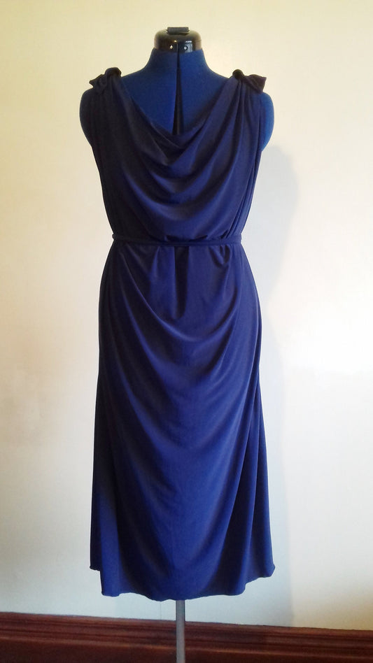 Navy Blue Grecian Drape Dress