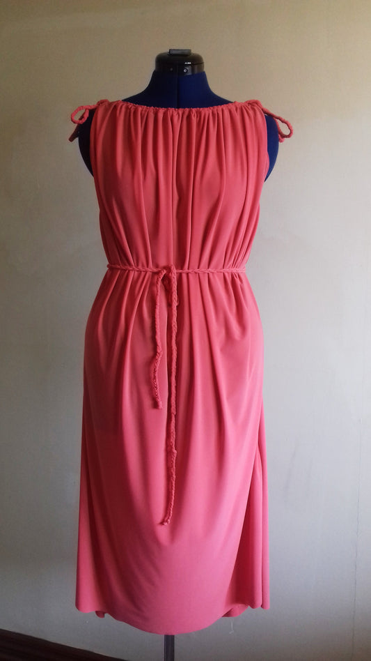 Coral Pink Grecian Drape Dress