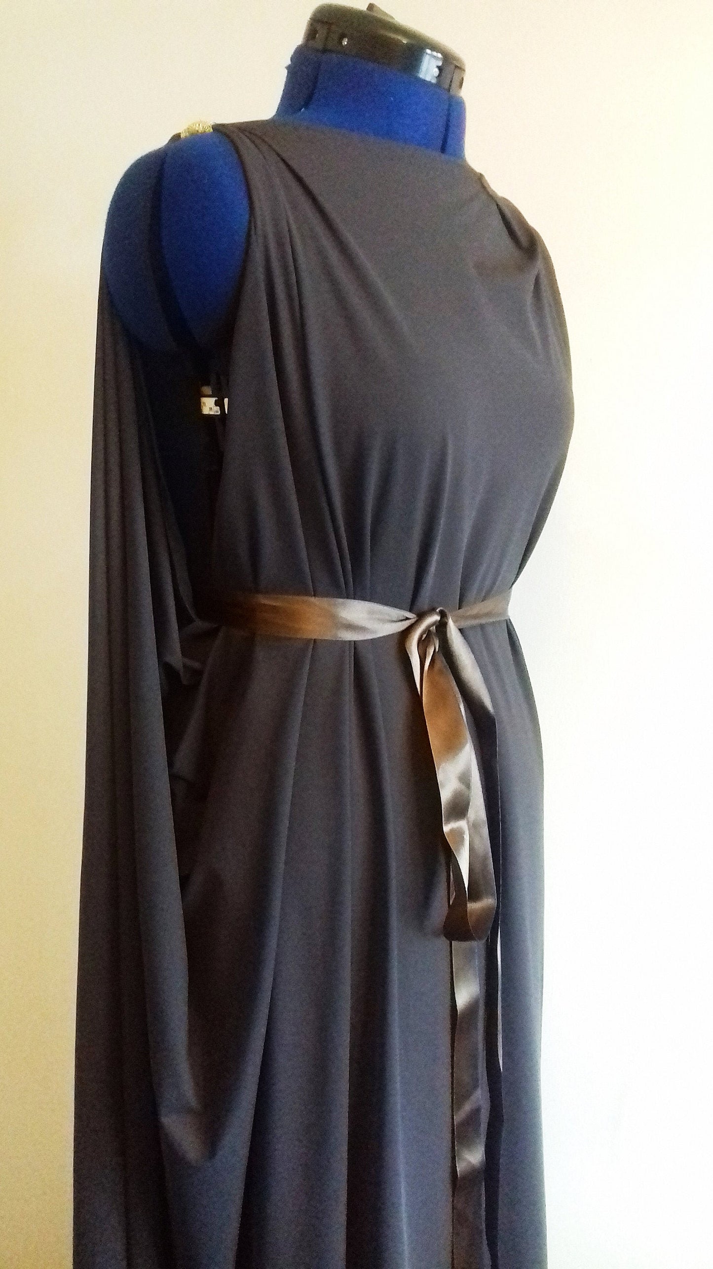 Dark Brown Grecian Drape Evening Dress