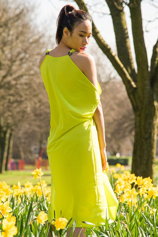 Lime Green Keyhole Sleeve Summer Dress