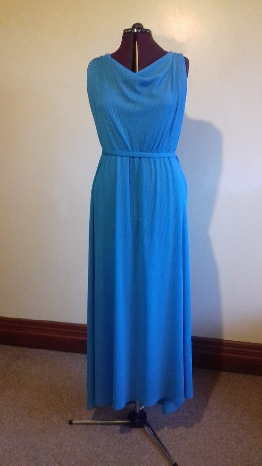 Sky Blue Backless Grecian Drape Dress