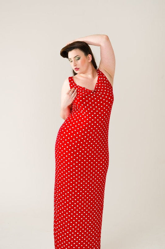 Red Polka Dot Maxi Retro Dress Up To UK16