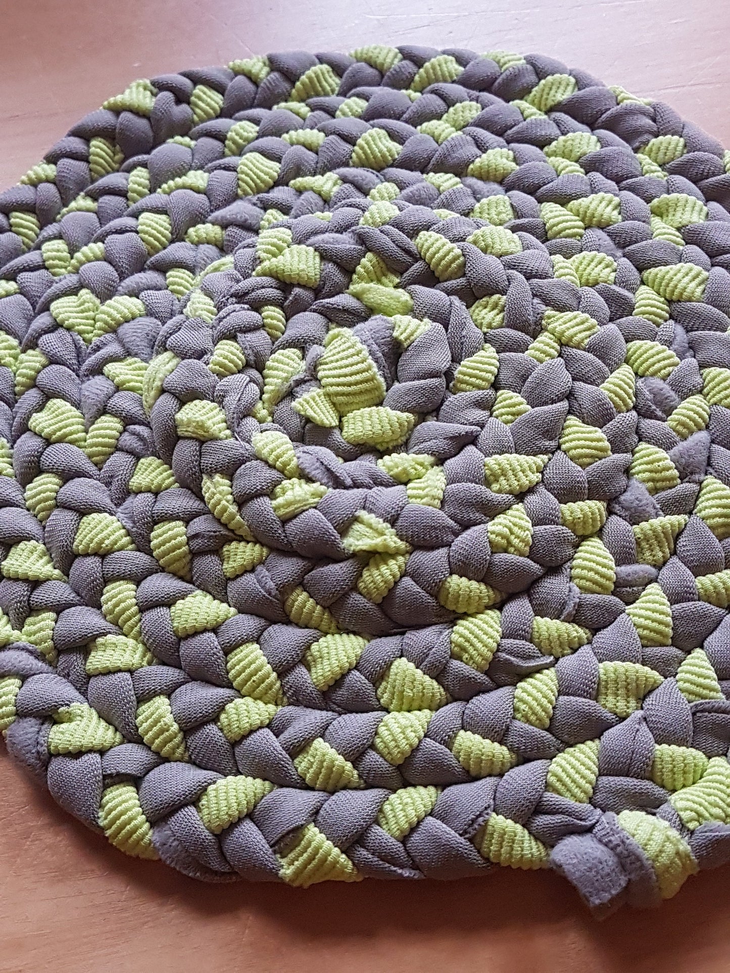 Handmade Round Coaster Lime Green Brown