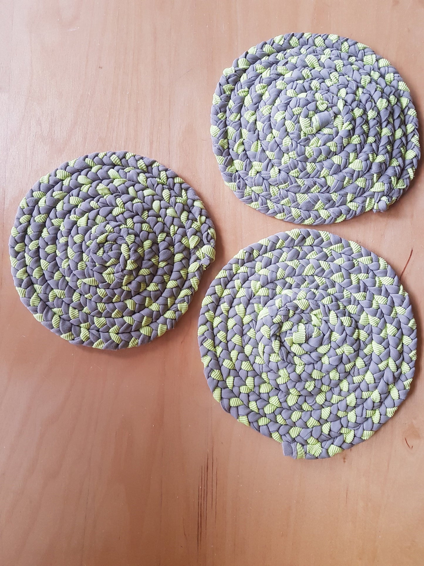 Handmade Round Coaster Lime Green Brown