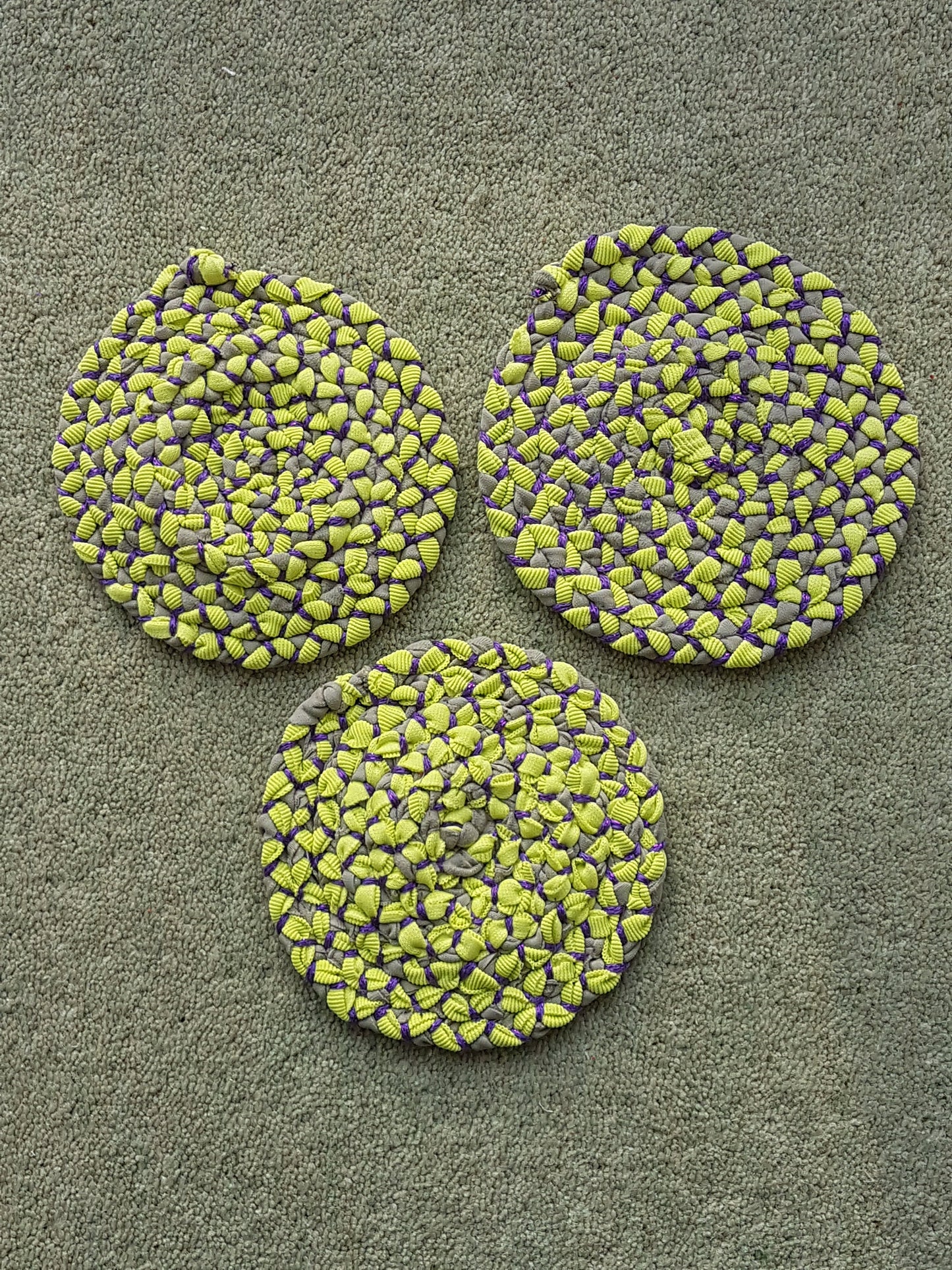 Handmade Coaster Lime Green, Purple, Brown