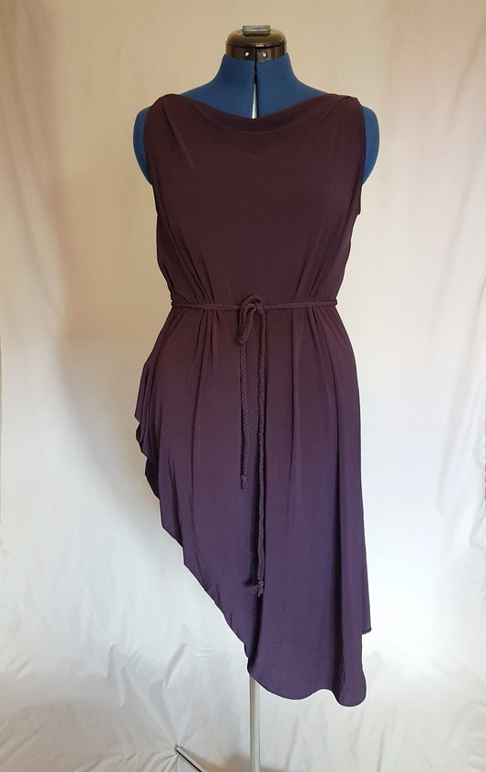 Purple Damson Asymmetric Drape Dress