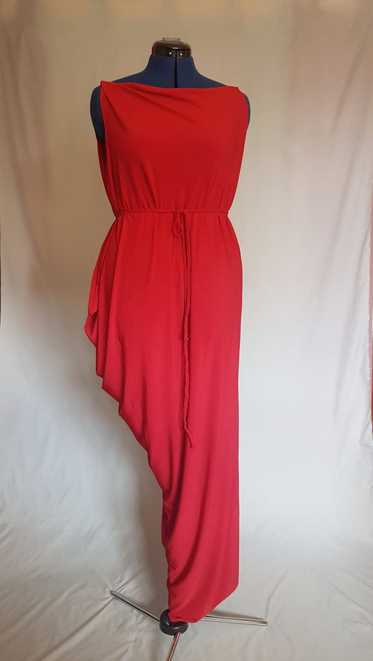 Red Asymmetric Drape Dress