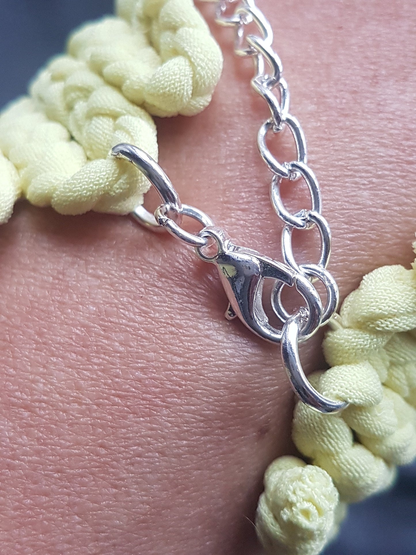 Yellow Fabric Braided Silver Clasp Bracelet