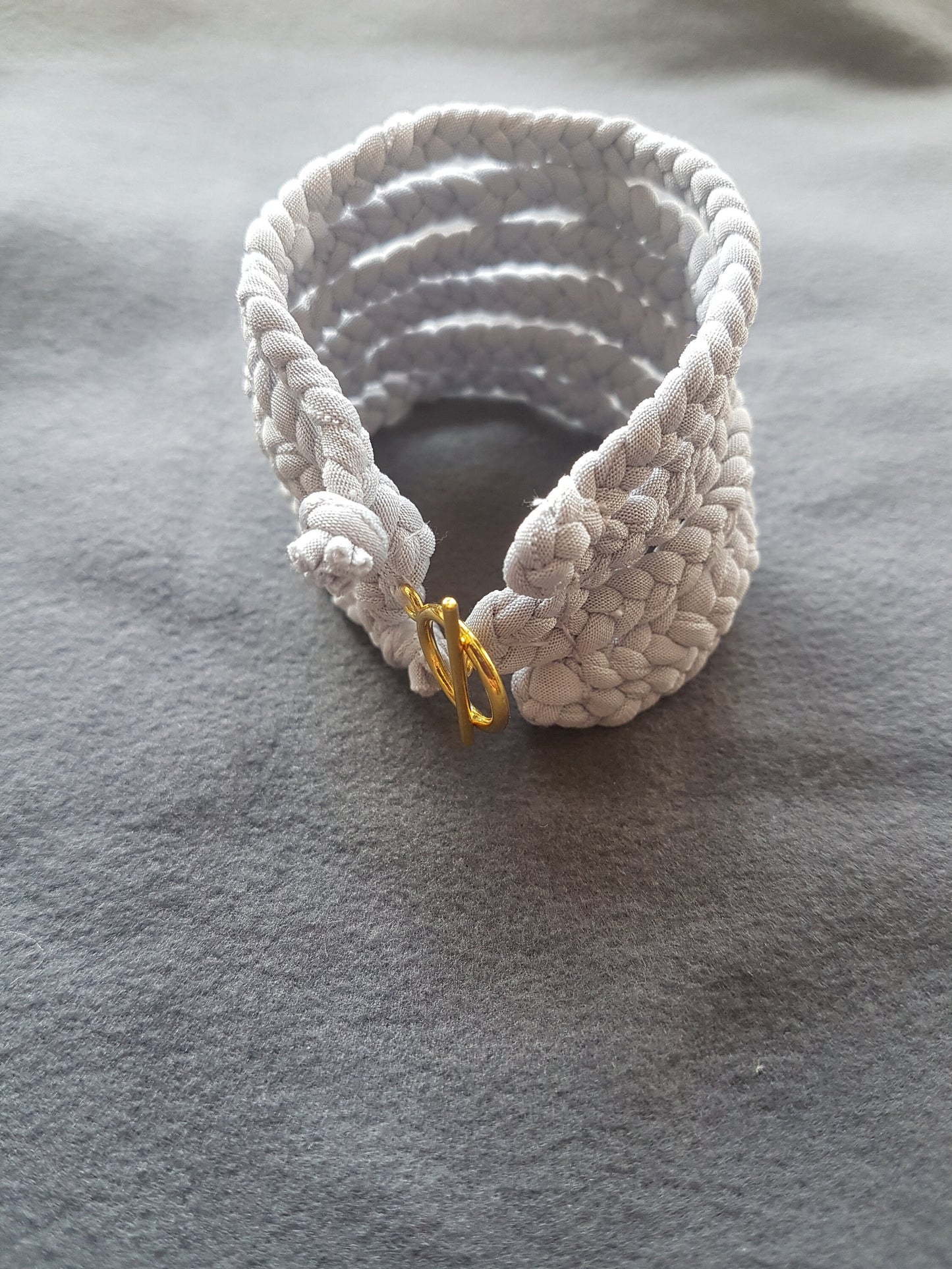 Dove Grey Fabric Braided Gold Bracelet