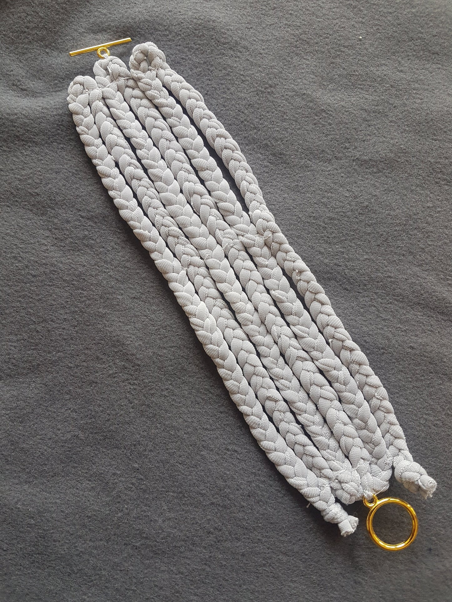 Dove Grey Fabric Braided Gold Bracelet