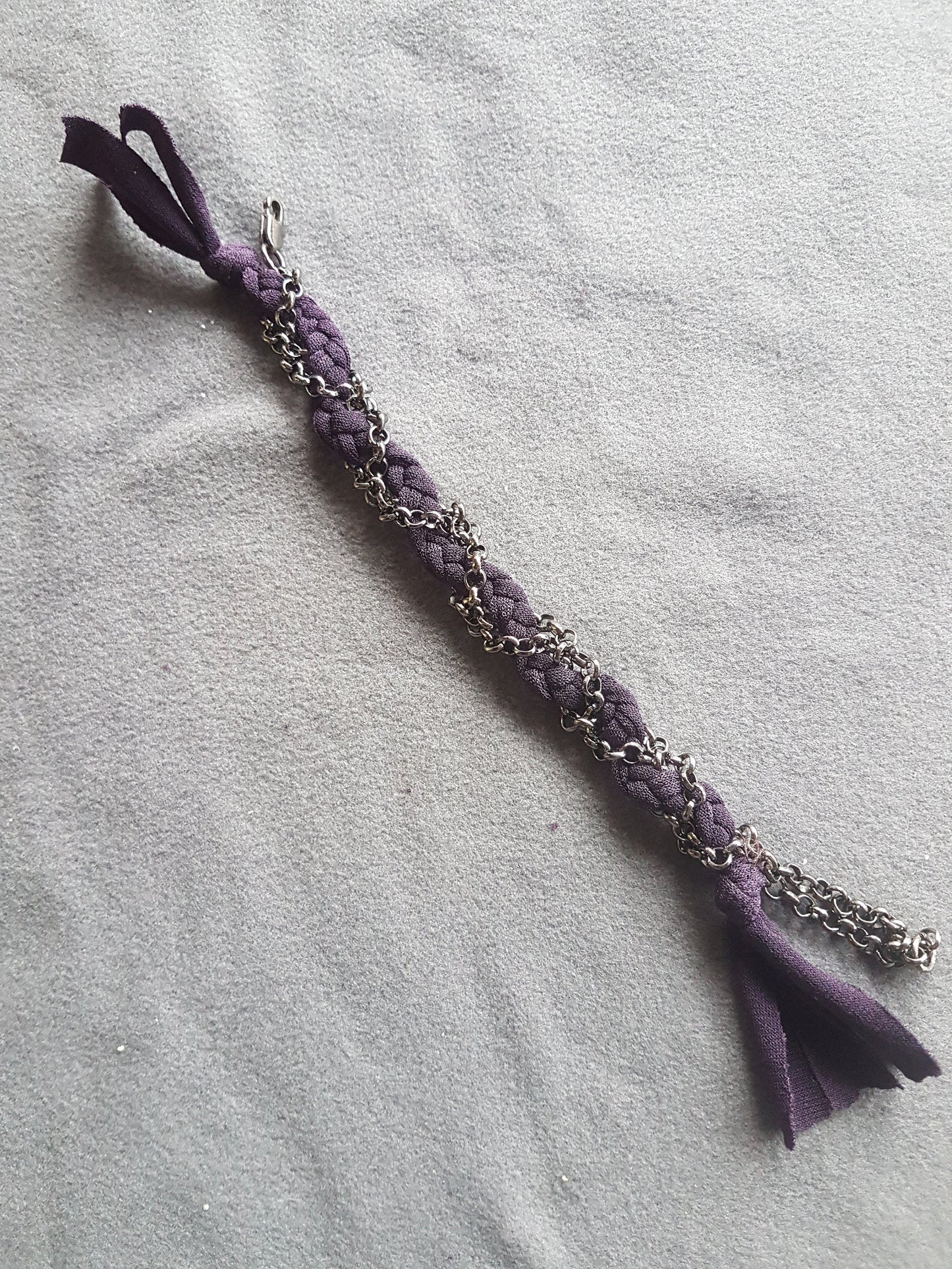 Purple Fabric Gun Metal Grey Bracelet