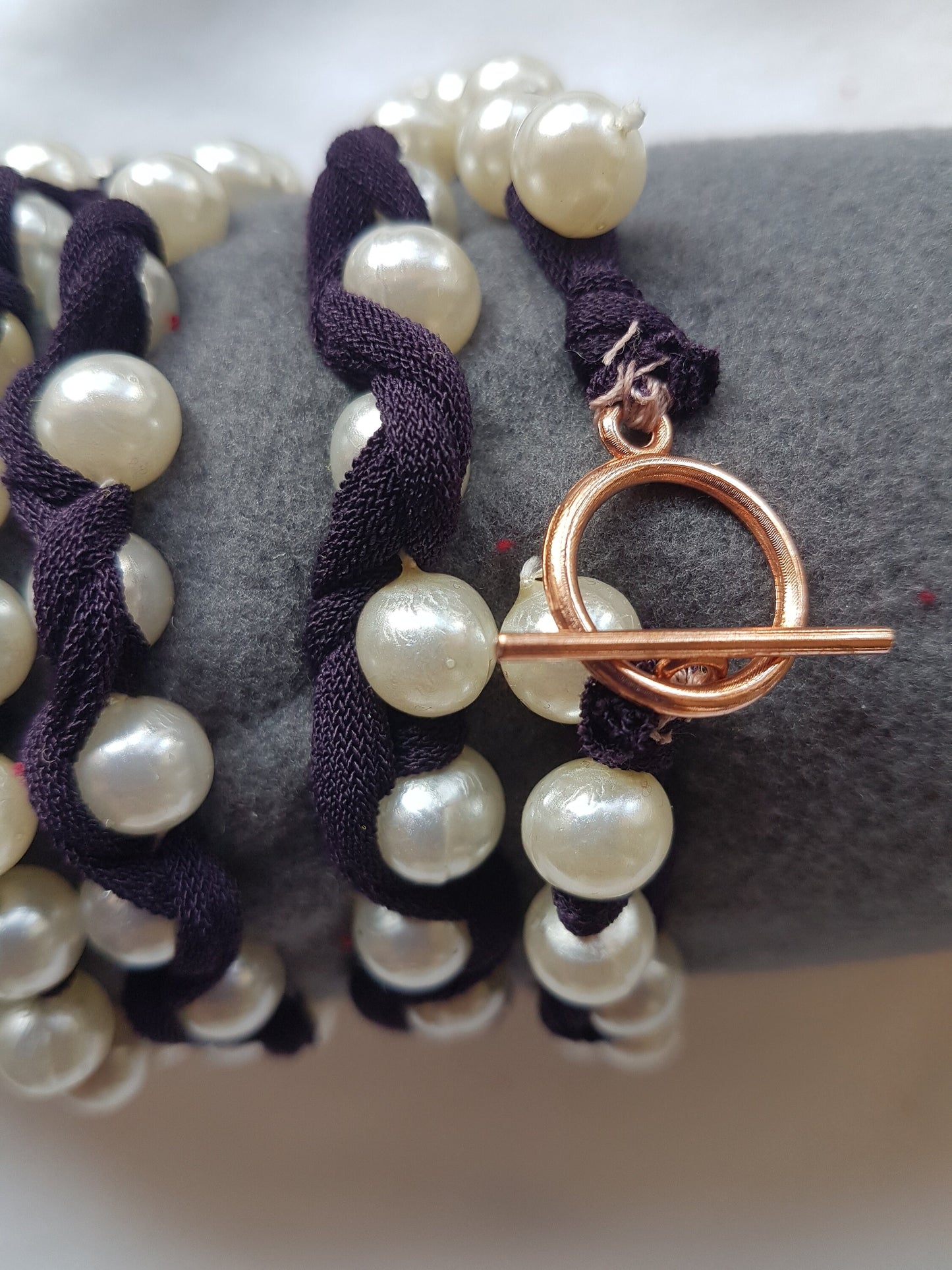 Purple Pearls Braided Wrap Bracelet