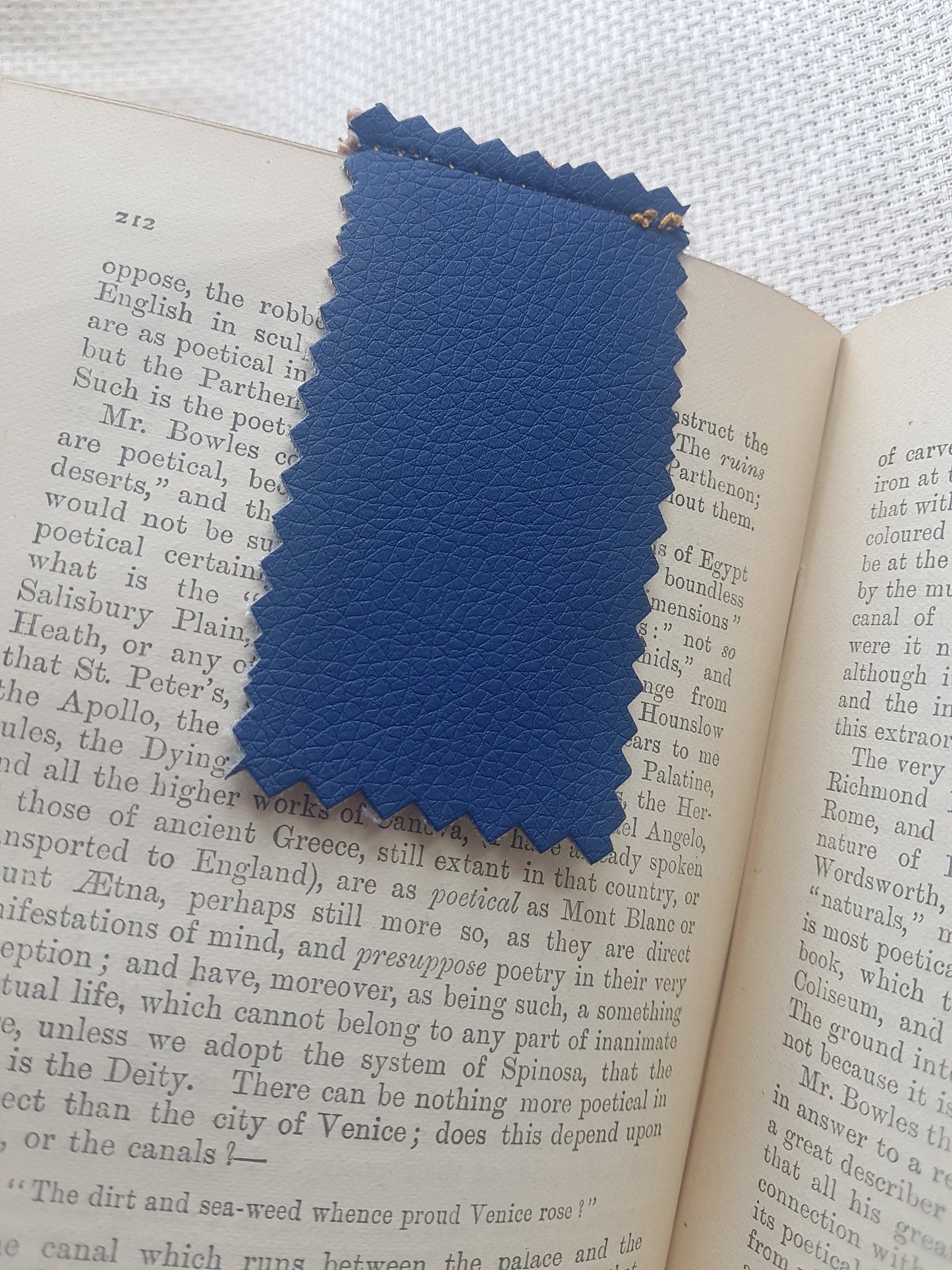 Handmade Faux Leather Yellow Mustard Blue Bookmark