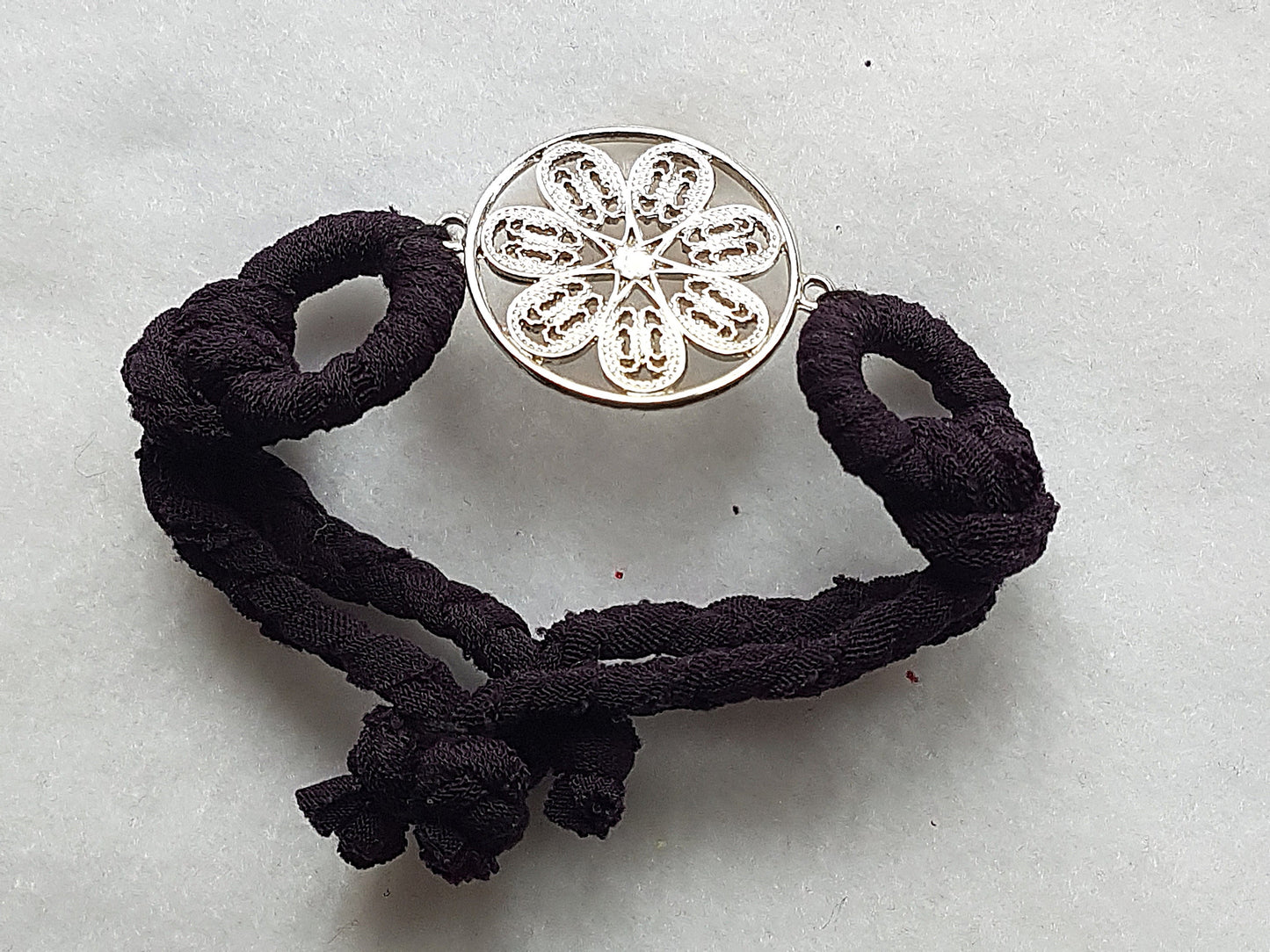 Purple Silver Floral Braided Bracelet