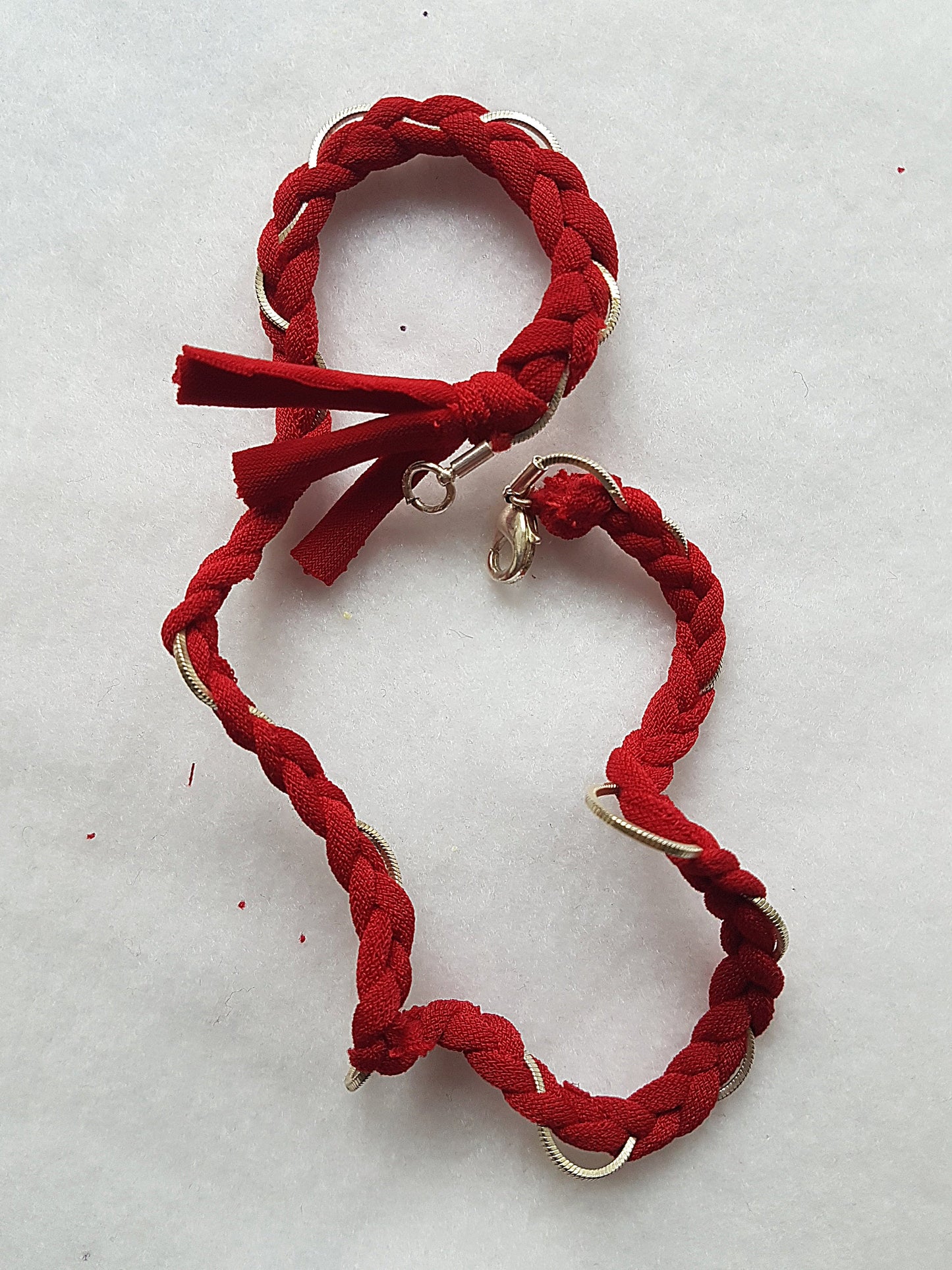 Red Silver Chain Braided Wrap Bracelet