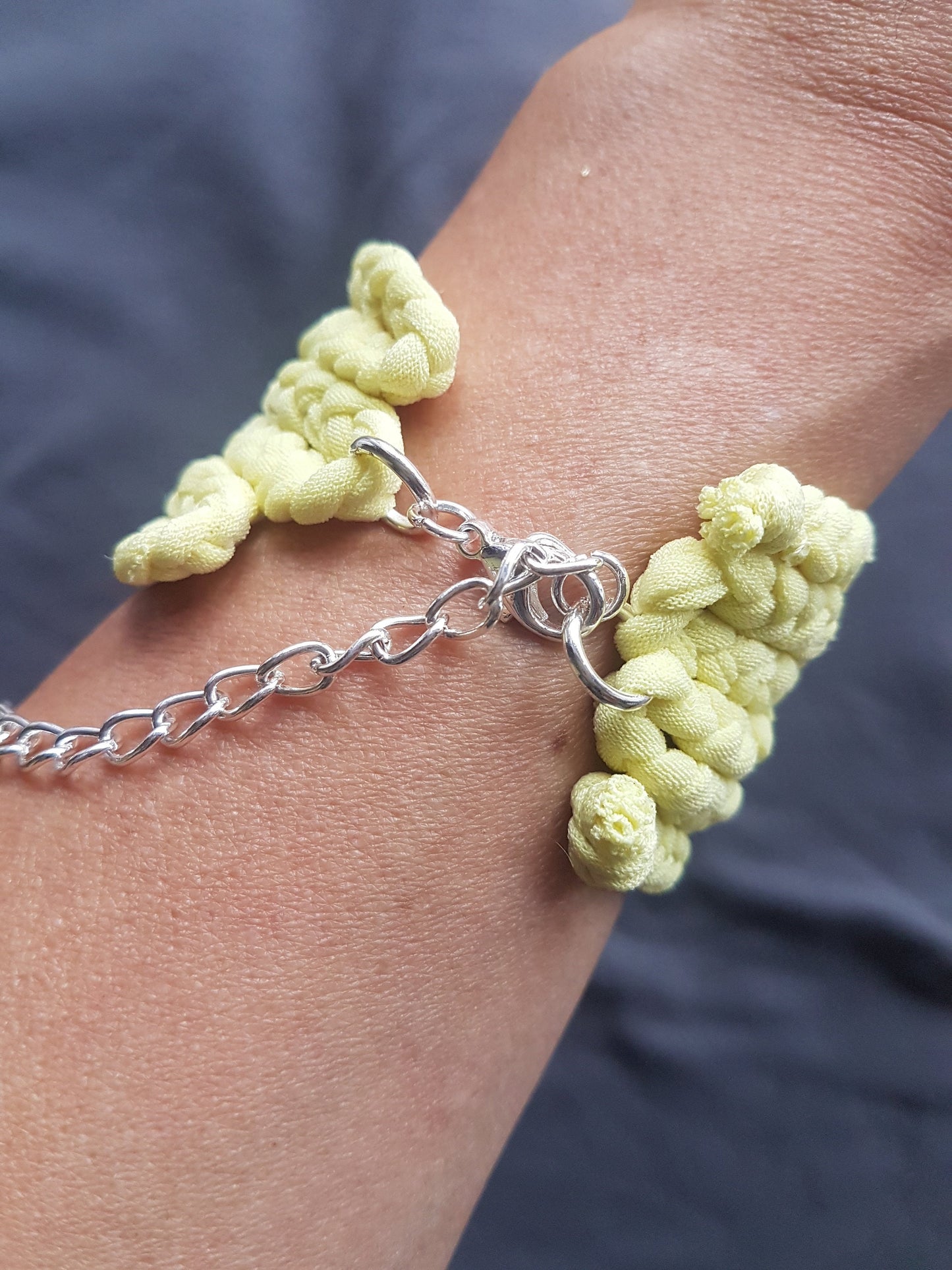 Yellow Fabric Braided Silver Clasp Bracelet