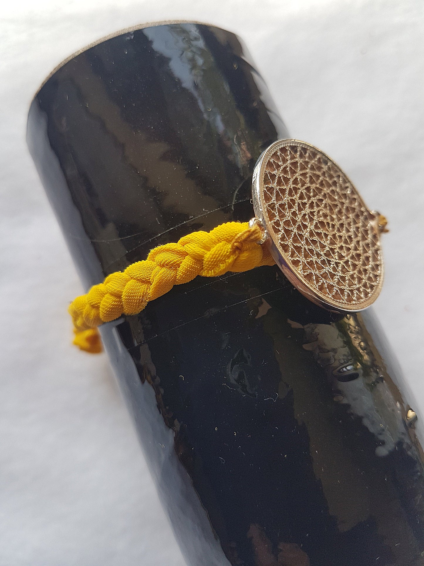 Yellow Rose Gold Medallion Braided Bracelet