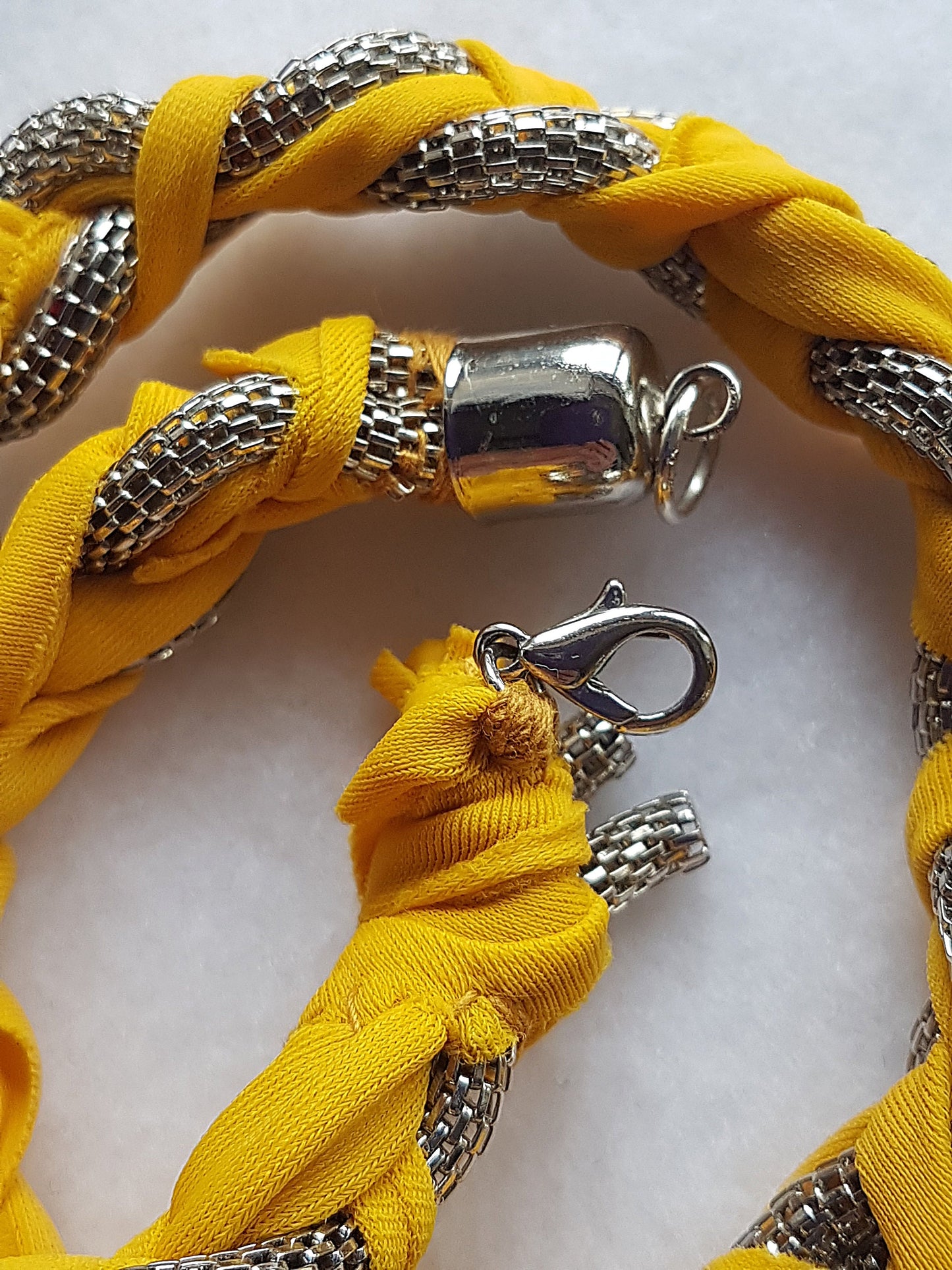 Yellow Silver Chain Braided Wrap Bracelet