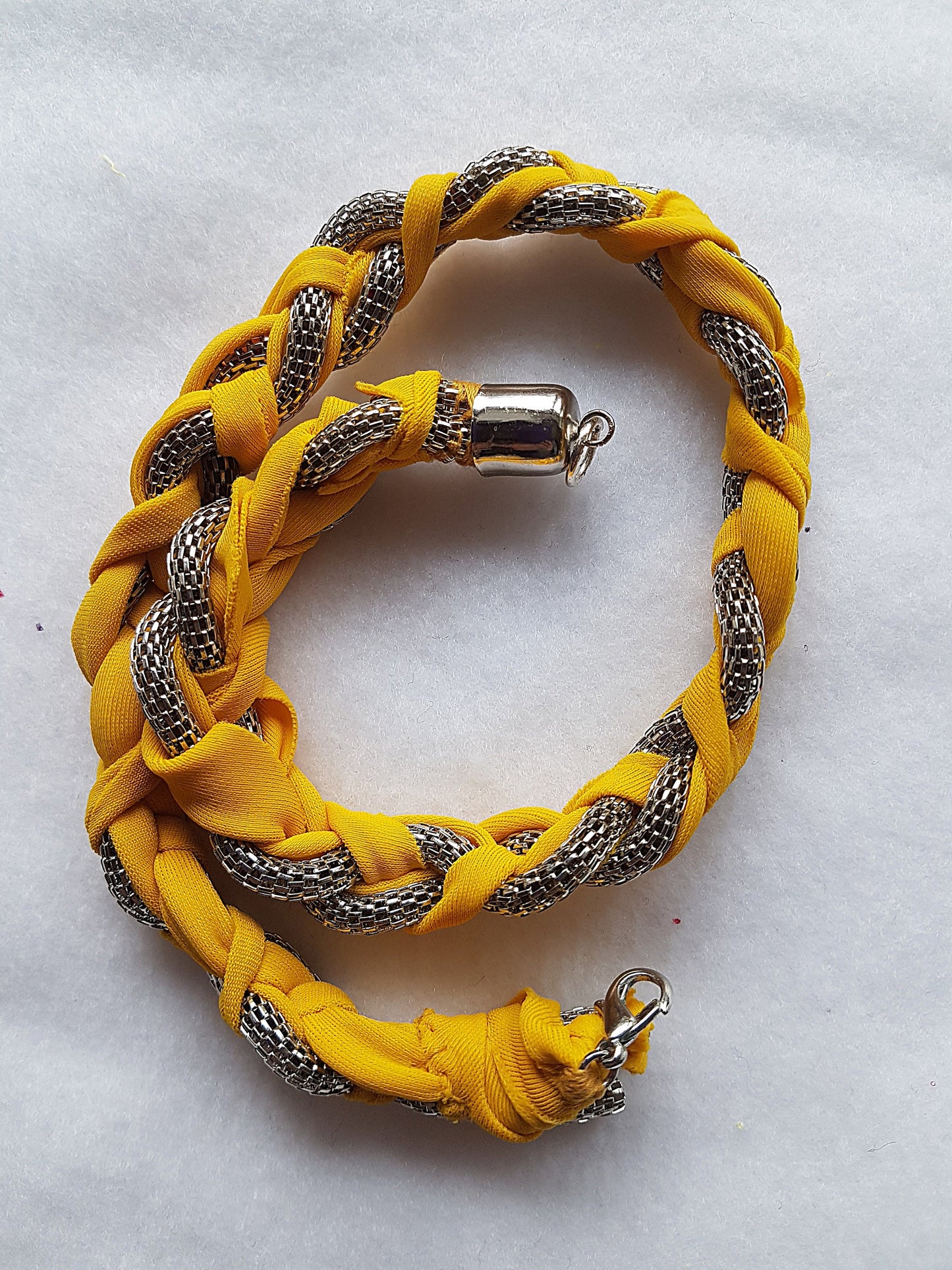 Yellow Silver Chain Braided Wrap Bracelet