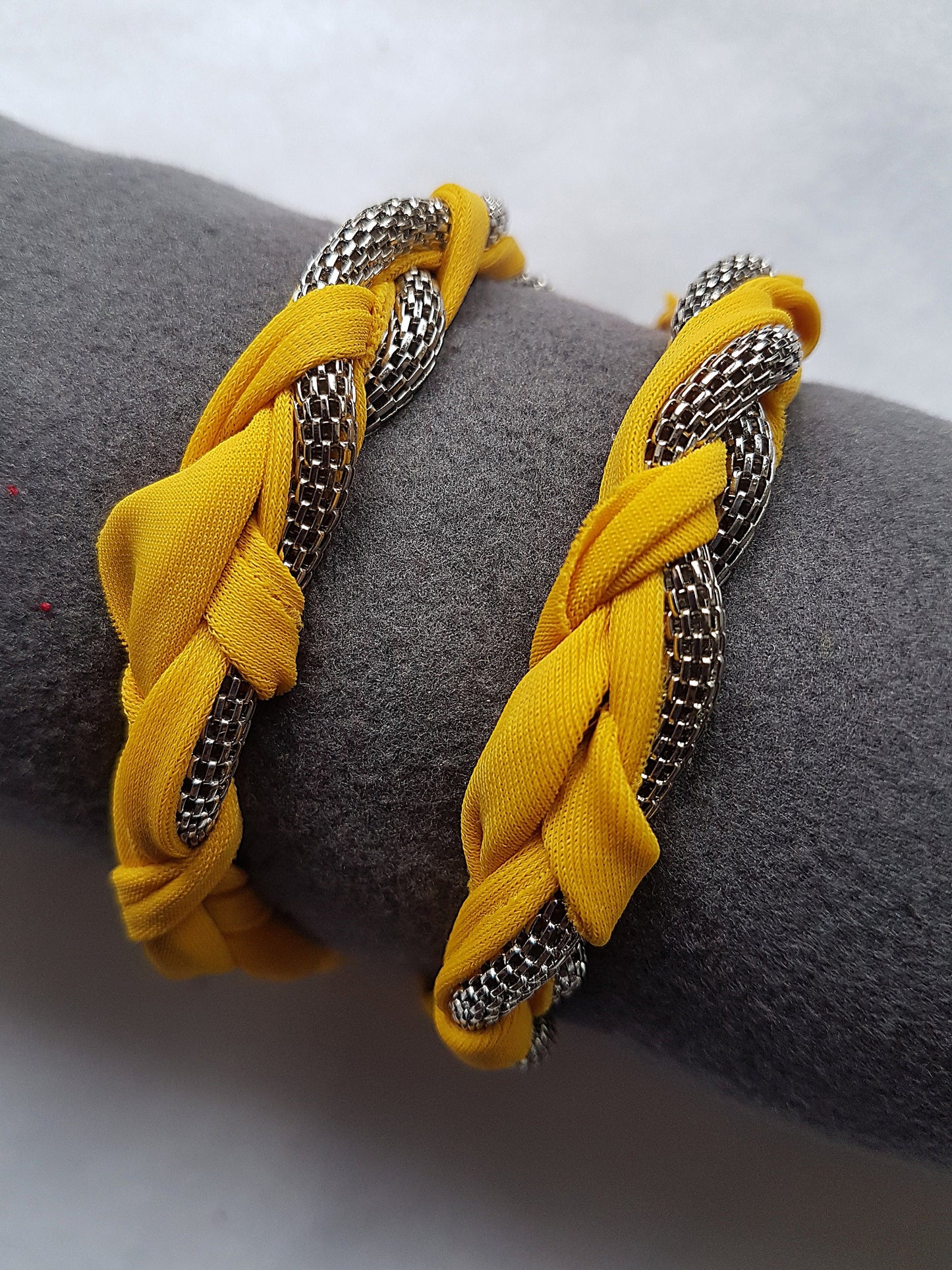 Yellow Silver Chain Braided Wrap Bracelet