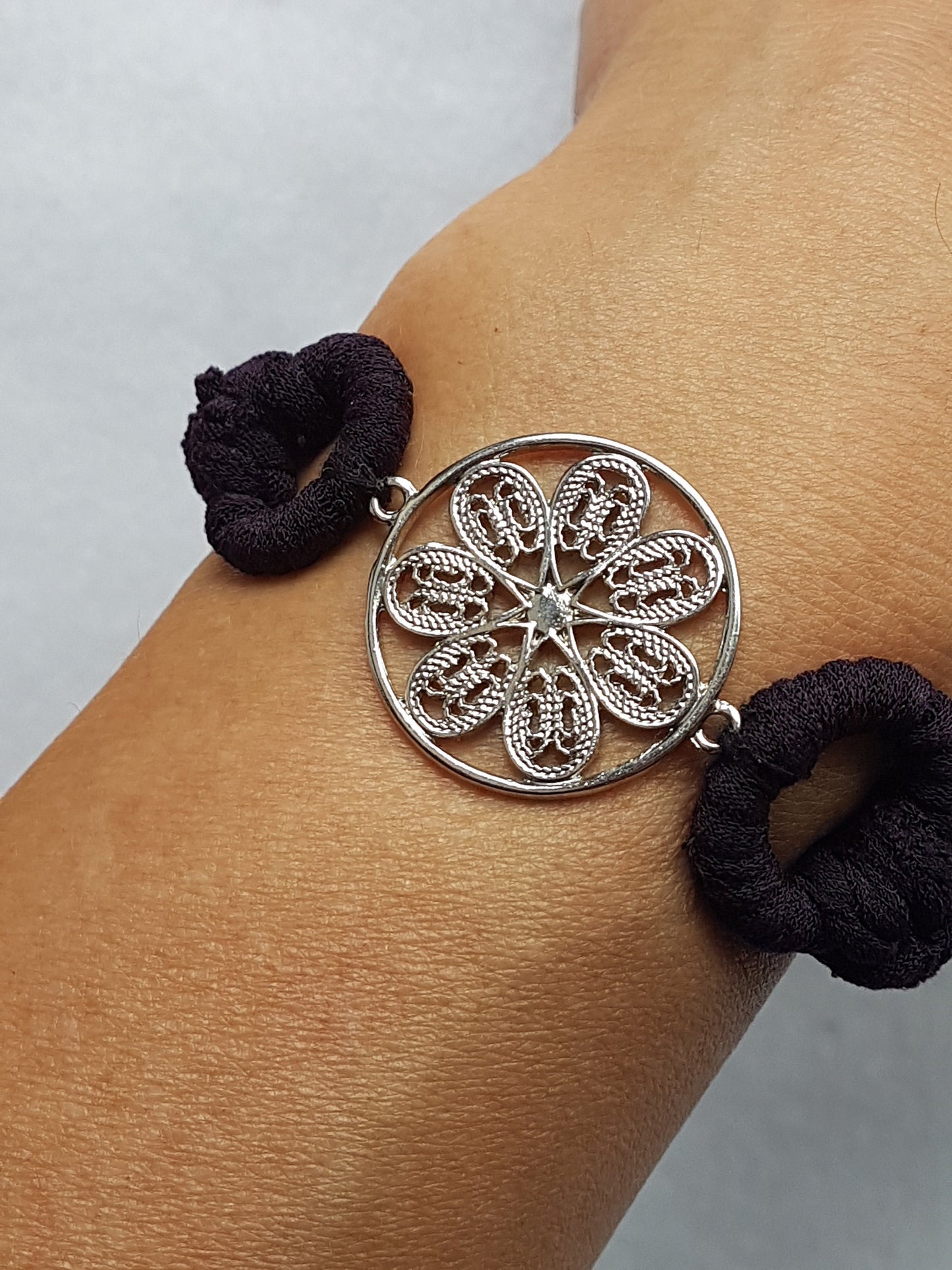 Purple Silver Floral Braided Bracelet