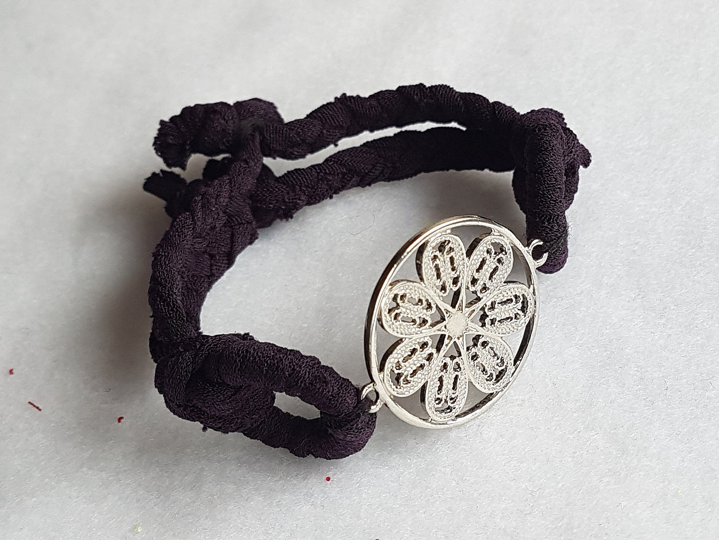 Purple Silver Floral Braided Bracelet