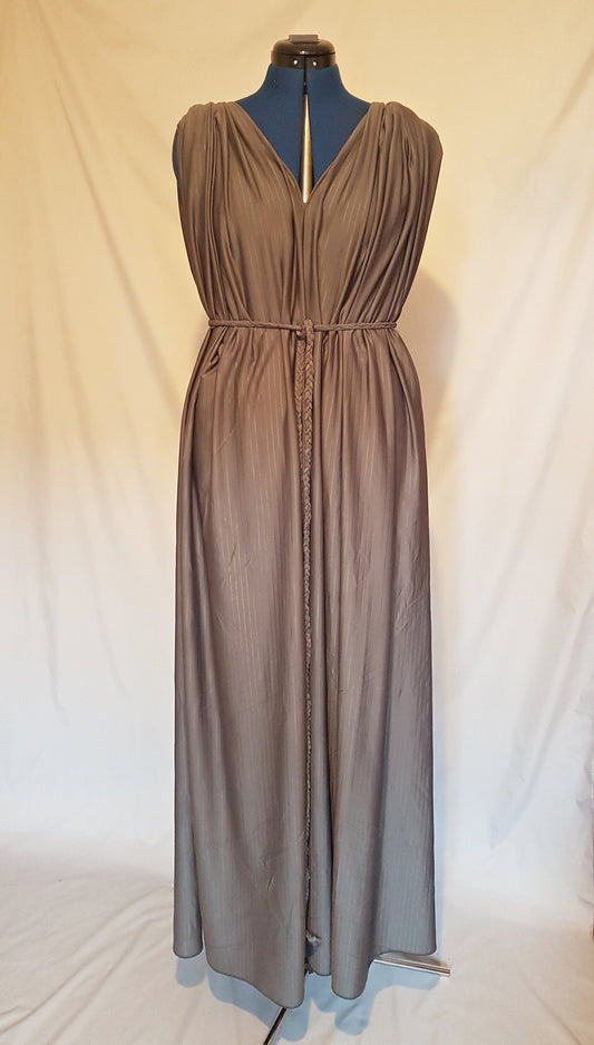 Grey Ribbed Pattern Grecian Drape Dress