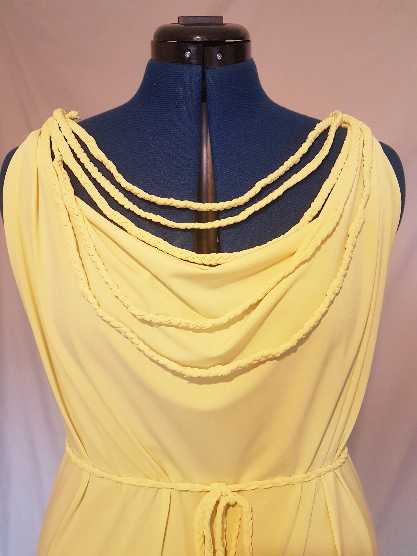 Pale Yellow Grecian Drape Dress