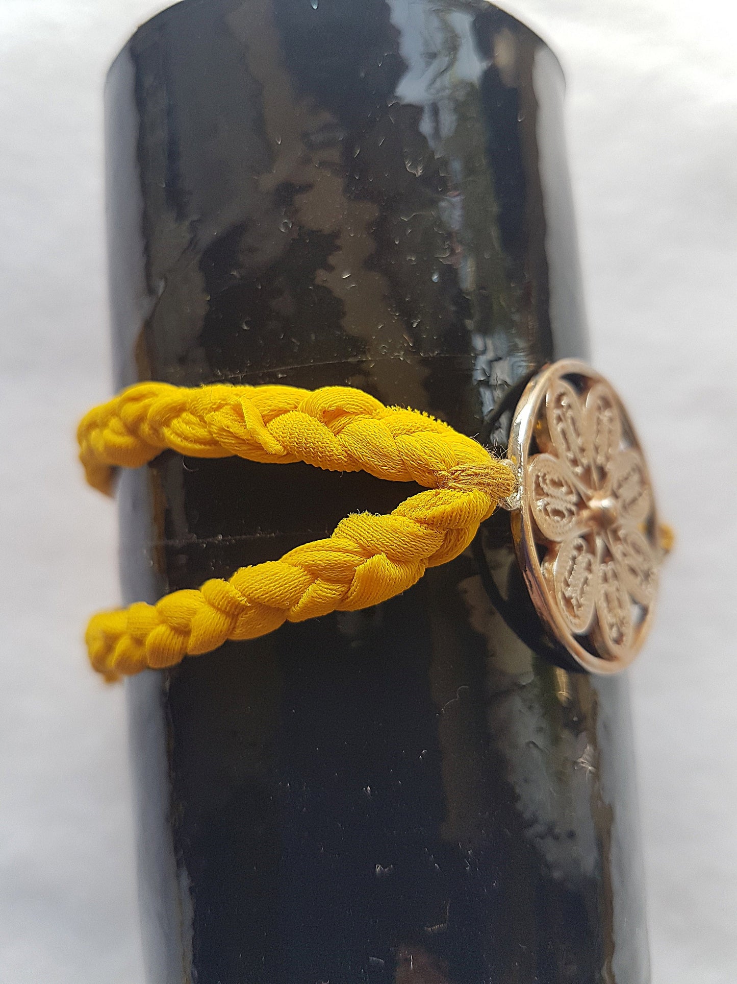 Yellow Silver Floral Braided Bracelet