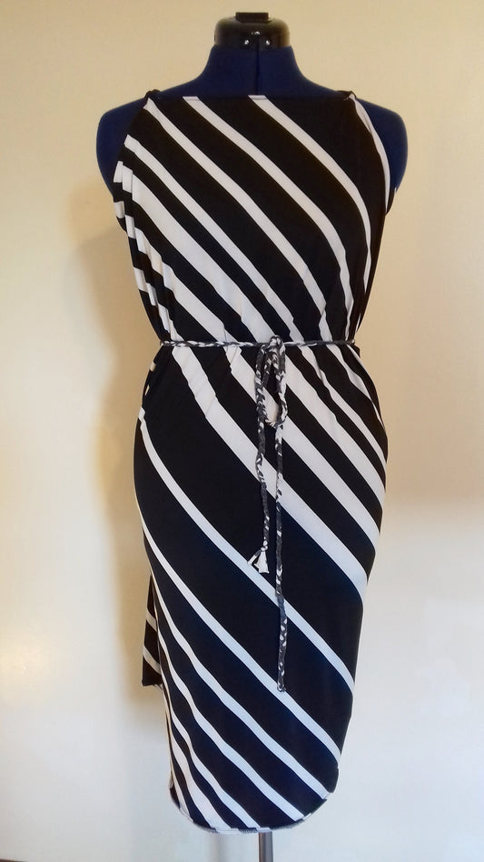 Black White Striped Drape Dress