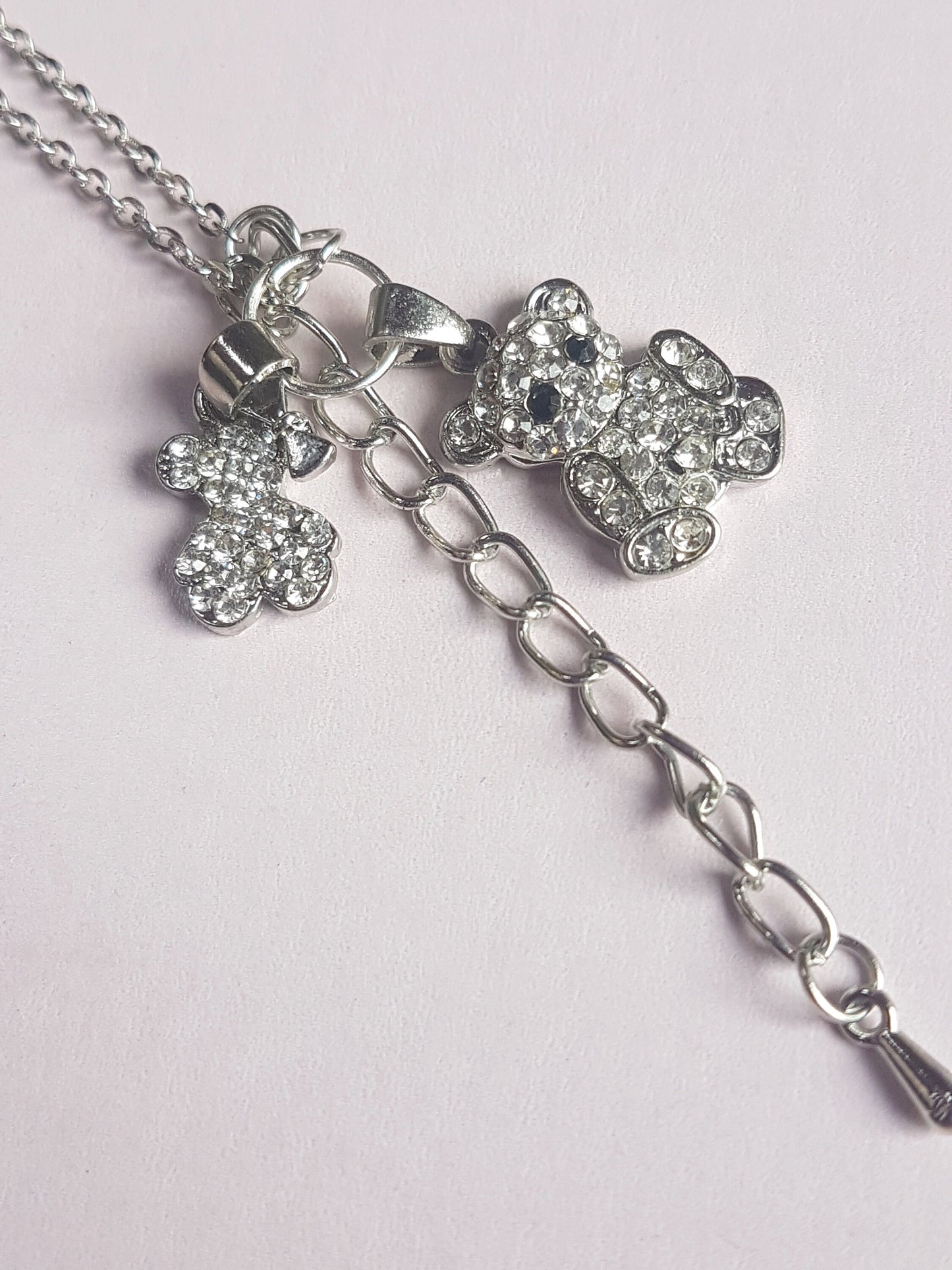 Silver Chain Beaded Teddy Bear Bracelet