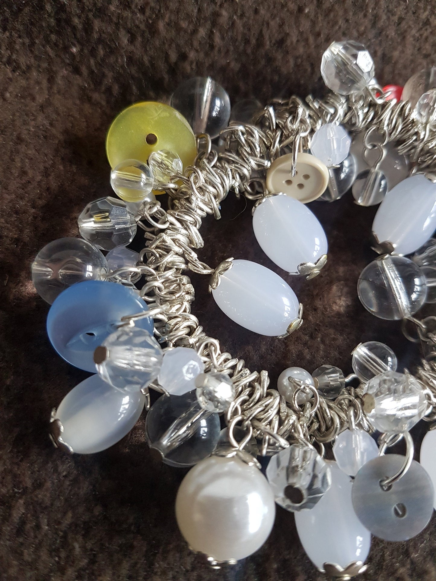 Silver Red Yellow Blue Buttons Bracelet