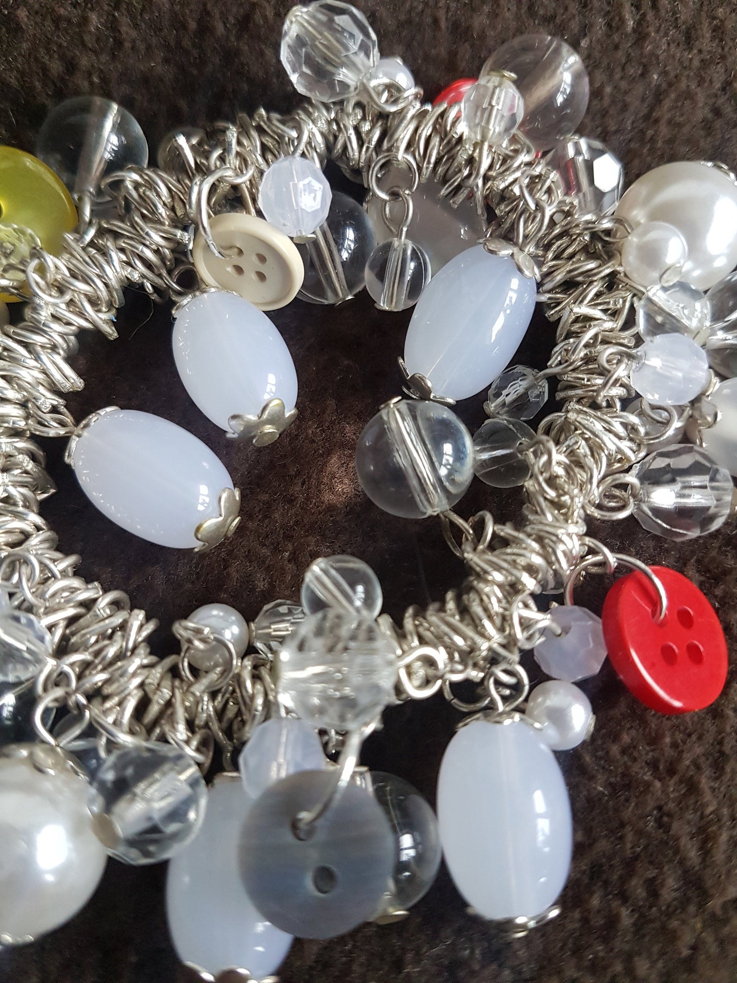 Silver Red Yellow Blue Buttons Bracelet