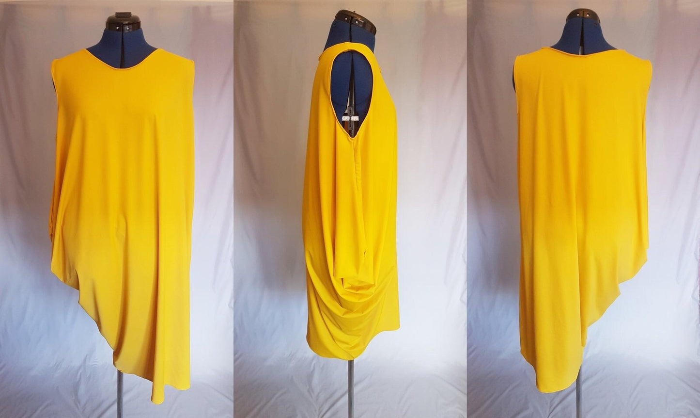 Yellow Asymmetric Drape Dress