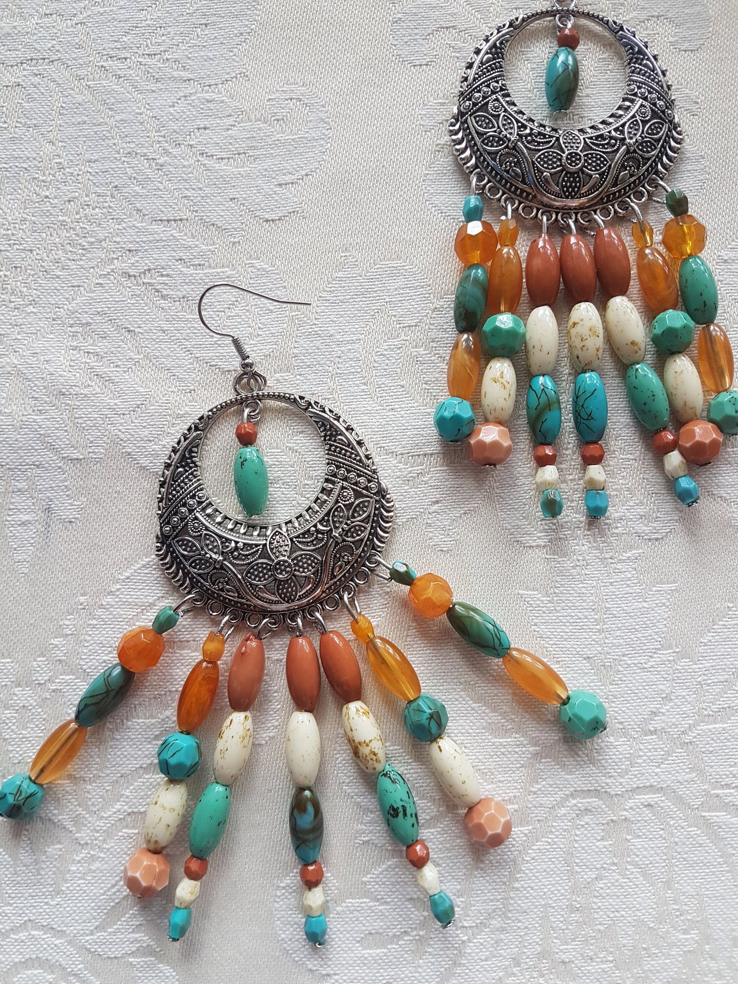 Gypsy Style Bead Silver Earrings