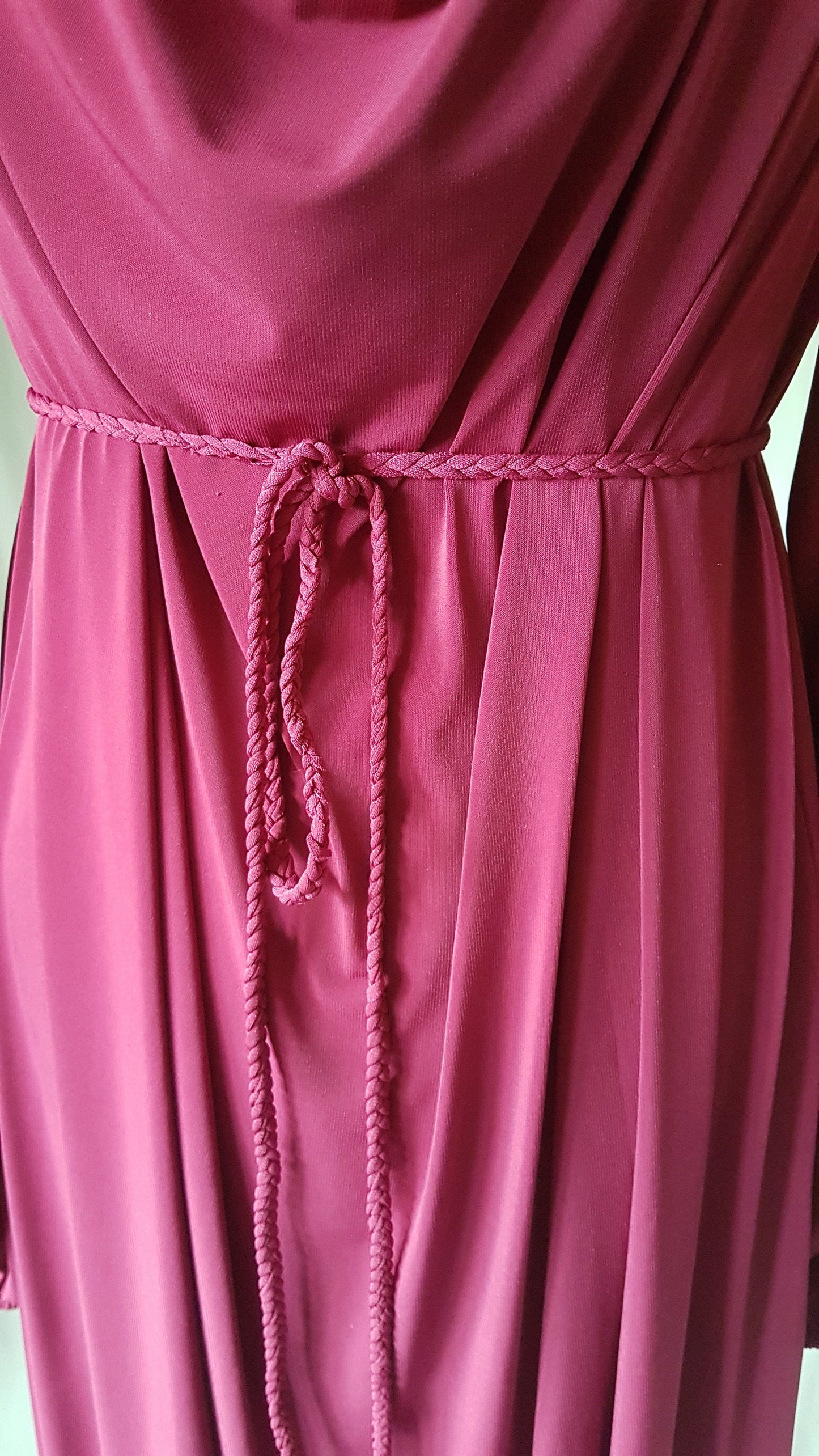 Dark Raspberry Pink Long Sleeve Grecian Drape Dress